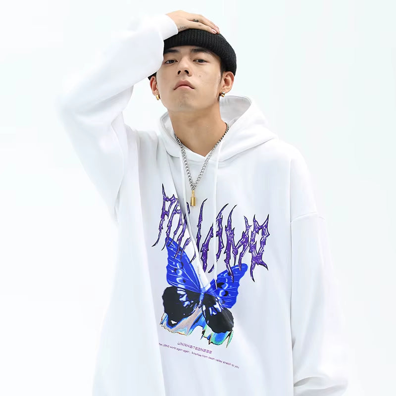 Men Hip Hop Hoodie Sweatshirt Butterfly Streetwear Harajuku Hoodie Pullover Oversized 2025 Autumn Cotton Hoodie Hiphop Loose