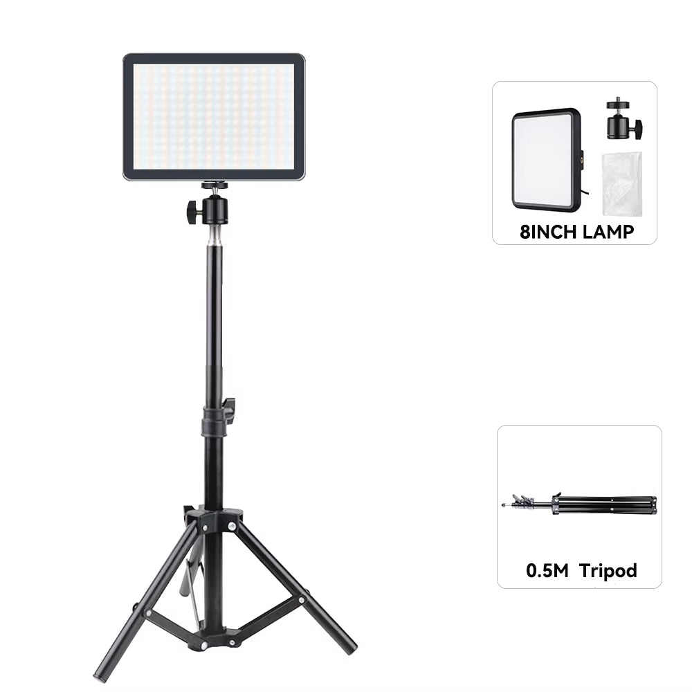 LED Video Light Dimmable Photography Continuous Lighting Adjustable Tripod Stand Portable Fill Light for Photo Studio Shooting