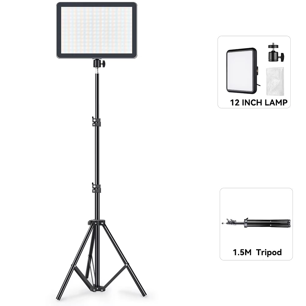 LED Video Light Dimmable Photography Continuous Lighting Adjustable Tripod Stand Portable Fill Light for Photo Studio Shooting