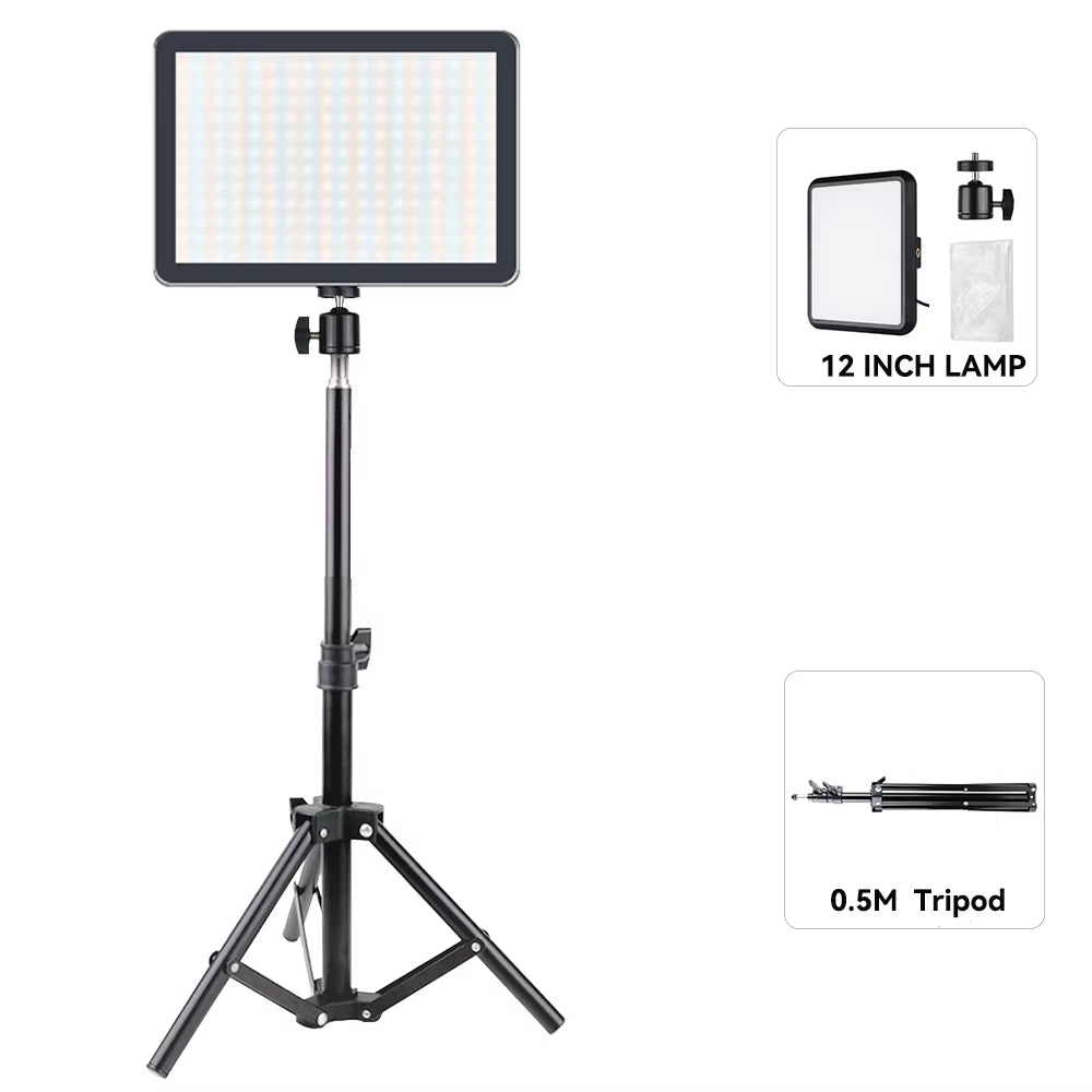 LED Video Light Dimmable Photography Continuous Lighting Adjustable Tripod Stand Portable Fill Light for Photo Studio Shooting
