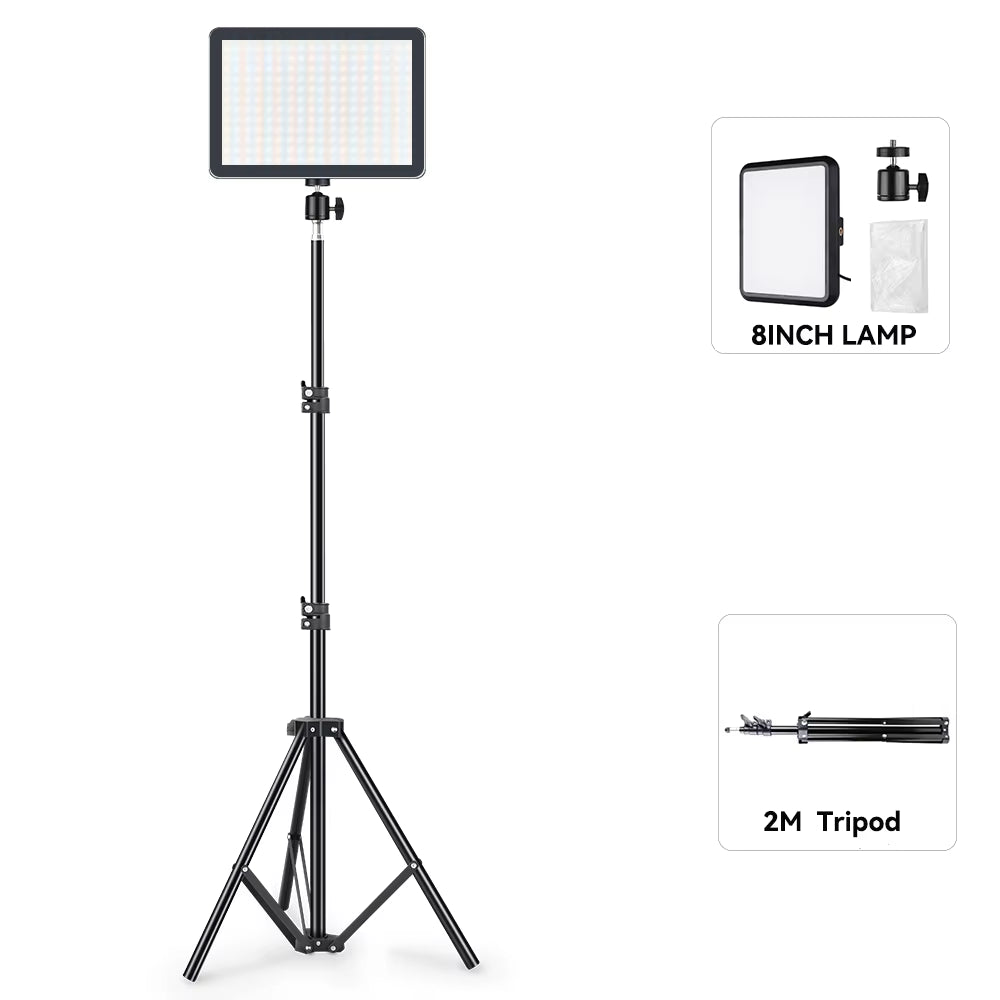 LED Video Light Dimmable Photography Continuous Lighting Adjustable Tripod Stand Portable Fill Light for Photo Studio Shooting